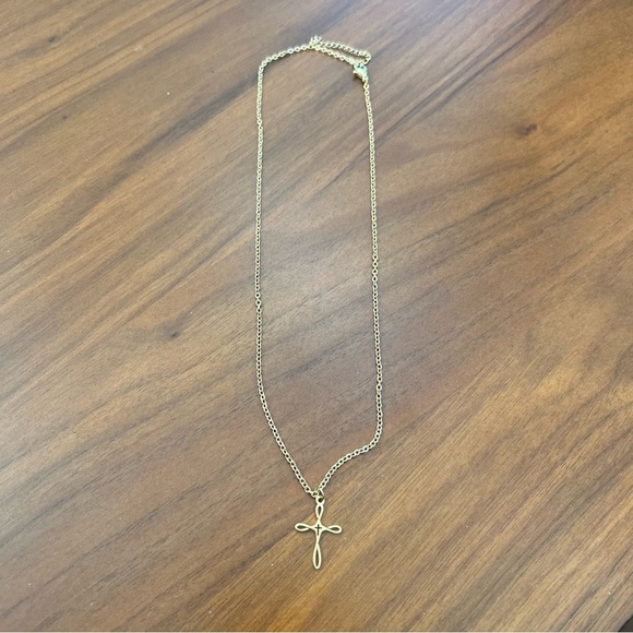 Gold Cross Pendant Necklace, Dainty Loop Design - Picture 5 of 6